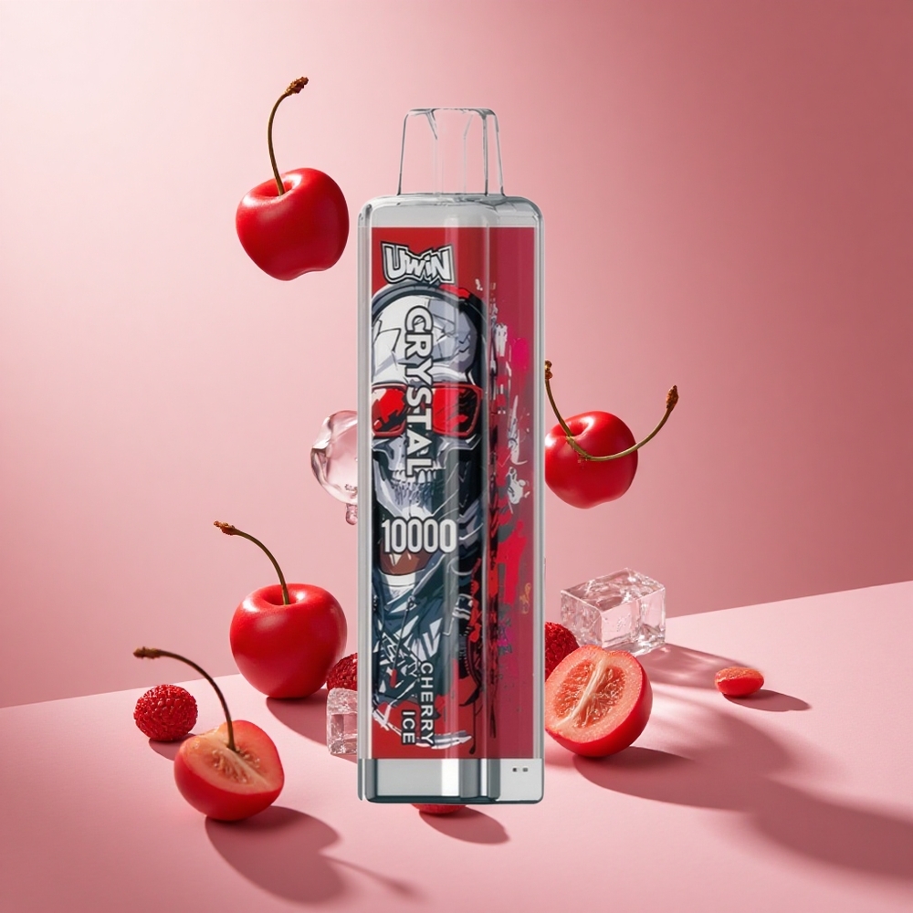 Kiraz Buz Uwin Crystal 10000 Puf 18ml E-Likit ve 650mAh Şarj Edilebilir Pil Tek Kullanımlık Vape