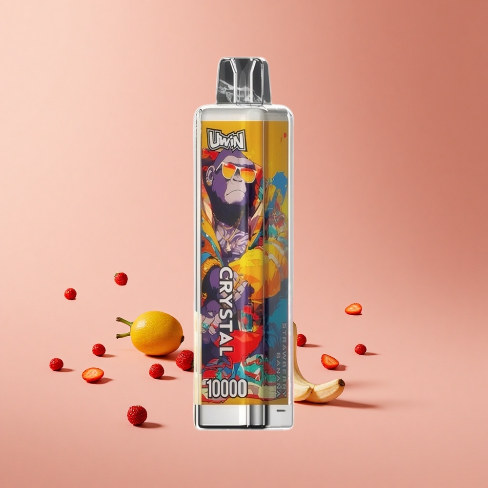 Çilek Muz Uwin Crystal 10000 Puffs RGB Işık 18ml Sıvı Kapasitesi Tip-C Hızlı Şarj