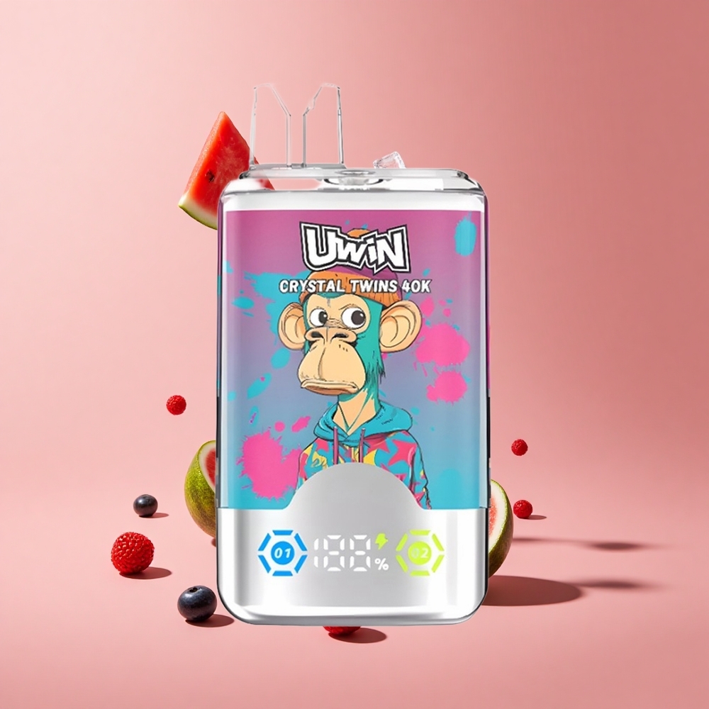 Karpuz Buzlu Karışık Meyveler UWIN Crystal Twins 40000 Puff Şarj Edilebilir Tasarım: 850mAh Pil ve 32ml E-sıvı Kapasitesi