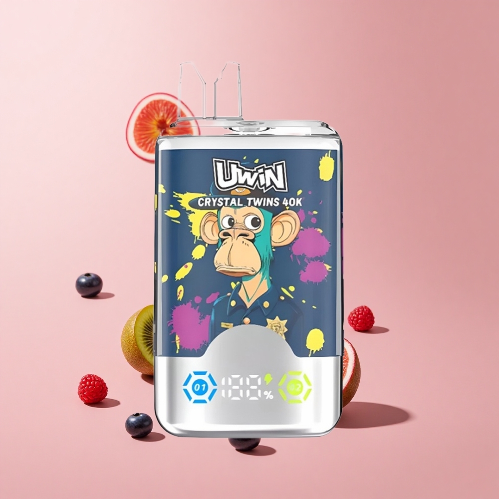 Kivi Tutku Meyvesi Guava Yaban Mersini Ahududu Uwin Crystal Twins 40000 Puffs Şarj Edilebilir Tasarım: 850mAh pil ve Tip-C Şarj