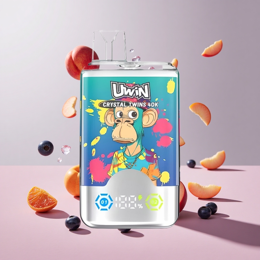 Mavi Böğürtlen Buzlu Yaz Şeftali Buzlu UWIN Crystal Twins 40000 Puffs Şarj Edilebilir Tasarım: 850mAh Pil