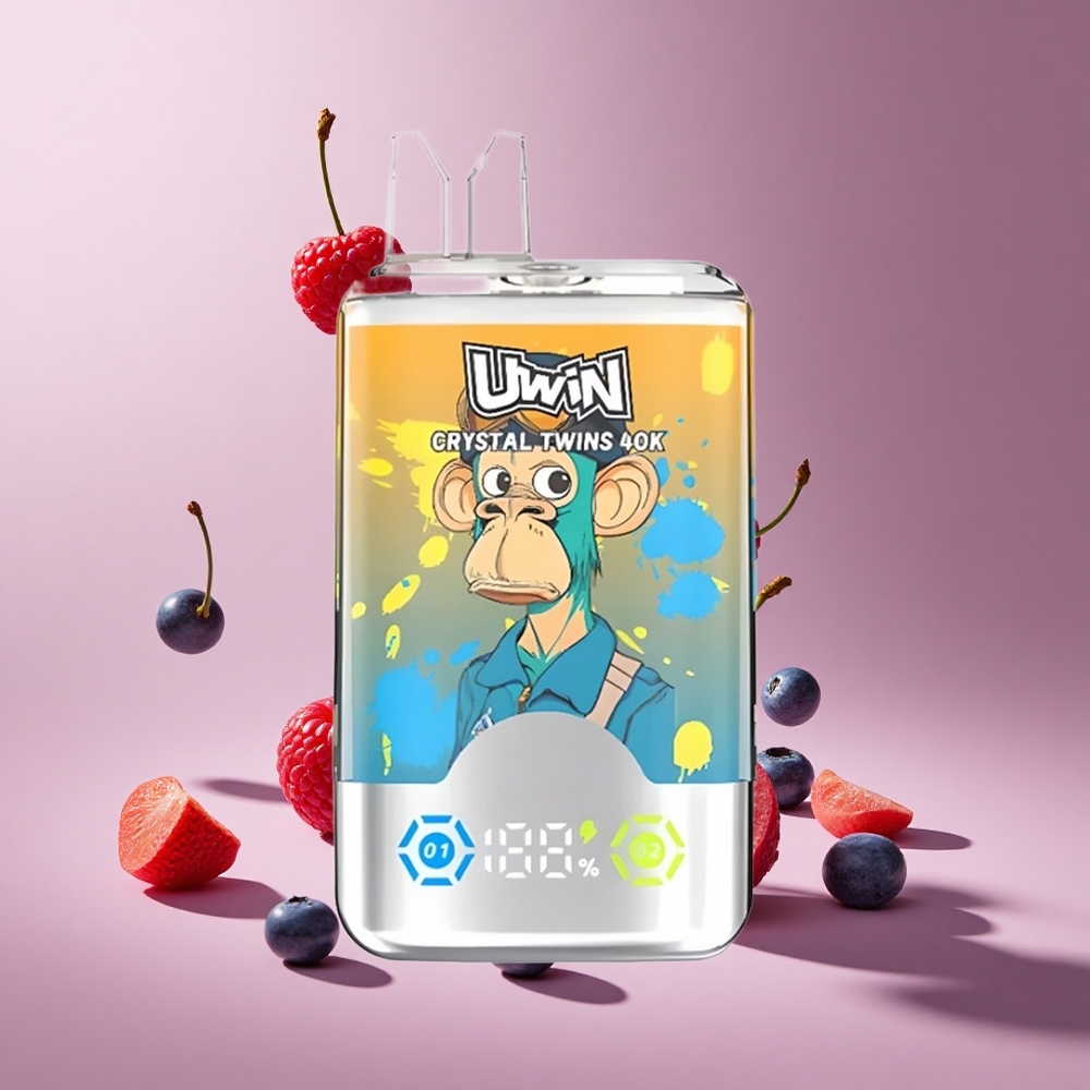 Yaban Mersini Ahududu Kiraz Buz Uwin Crystal Twins 40000 Puff Şarj Edilebilir Tasarım: 850mAh Pil ve 32ml E-sıvı Kapasitesi