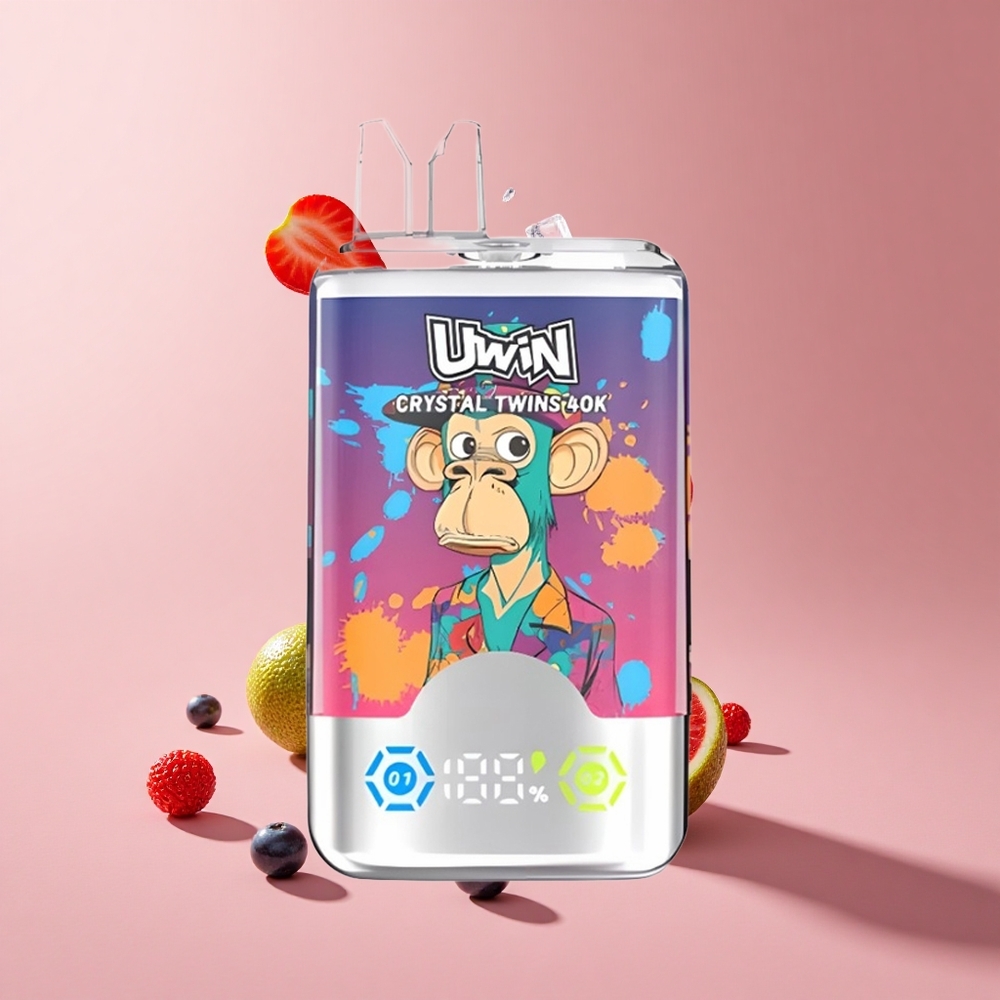 Çilek Kivi Üzüm Buzu UWIN Crystal Twins 40000 Puff 32ml E-sıvı Kapasitesi 850mAh Şarj Edilebilir Pil