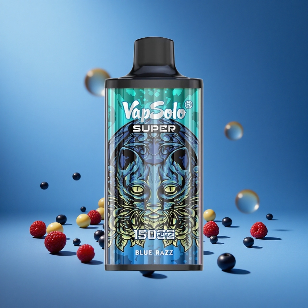 Mavi Ahududu Vapsolo Super 15000 Puffs 40ml 850mah Mesh Coil Tip-C Şarj Portlu Tek Kullanımlık Vape