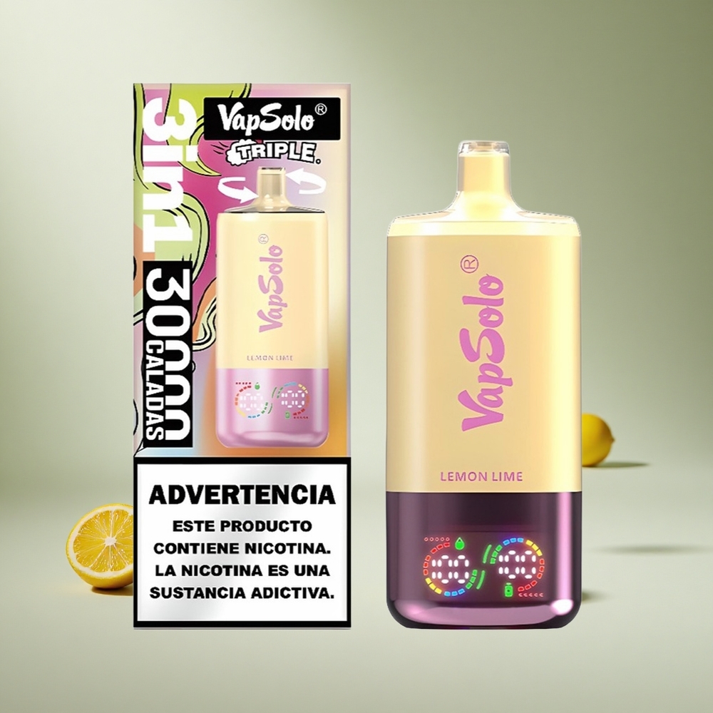 Limon Yeşili VapSolo Triple 30000 Püf 40ml E-Sıvı 20 mg/ml,50 mg/ml Tip-C Şarj Portu