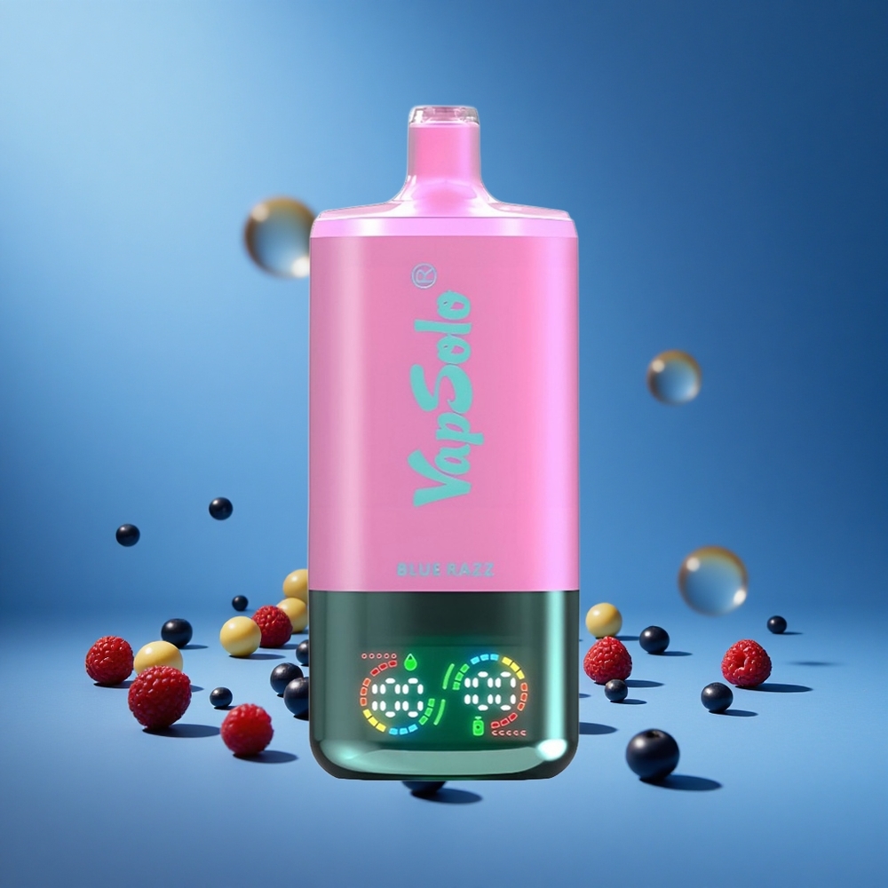 Mavi Ahududu VapSolo Triple 30000 Puff 40ml E-Sıvı 3 Yağ Tankı Type-C Şarj Portu