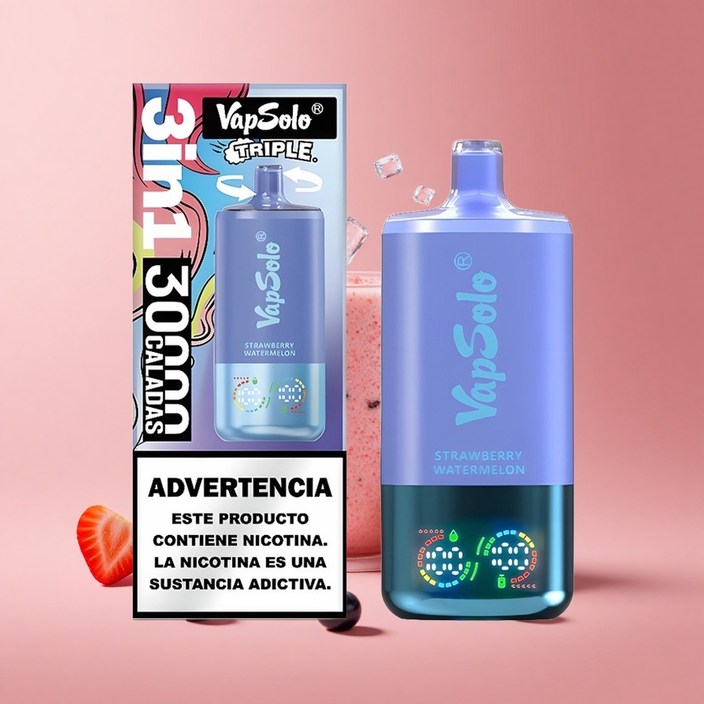 Çilek Karpuz & Yaban Mersini Buz VapSolo Triple 30000 Puff 40ml E-Sıvı 20 mg/ml Nikotin 3 Yağ Tankı Tip-C