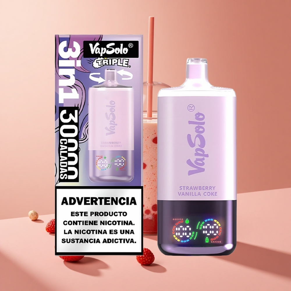 Çilek Vanilya Kokulu Vapsolo Triple 30000 Puff 40ml E-Sıvı Tip-C Şarj Portlu
