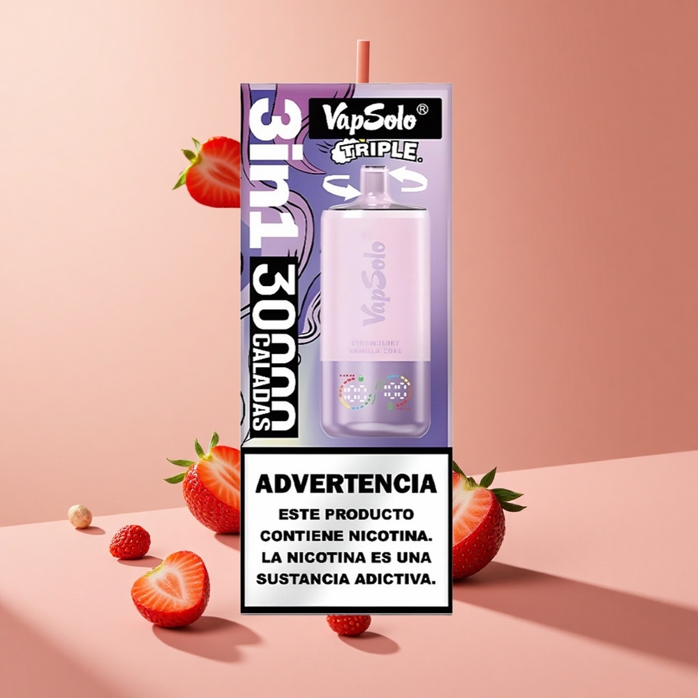 Çilek Vanilya Kokulu Vapsolo Triple 30000 Puff 40ml E-Sıvı Tip-C Şarj Portlu