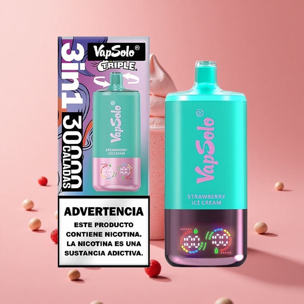 Çilekli Dondurma Vapsolo Triple 30000 Puff 40ml E-Sıvı 20 mg/ml,50 mg/ml Nikotin