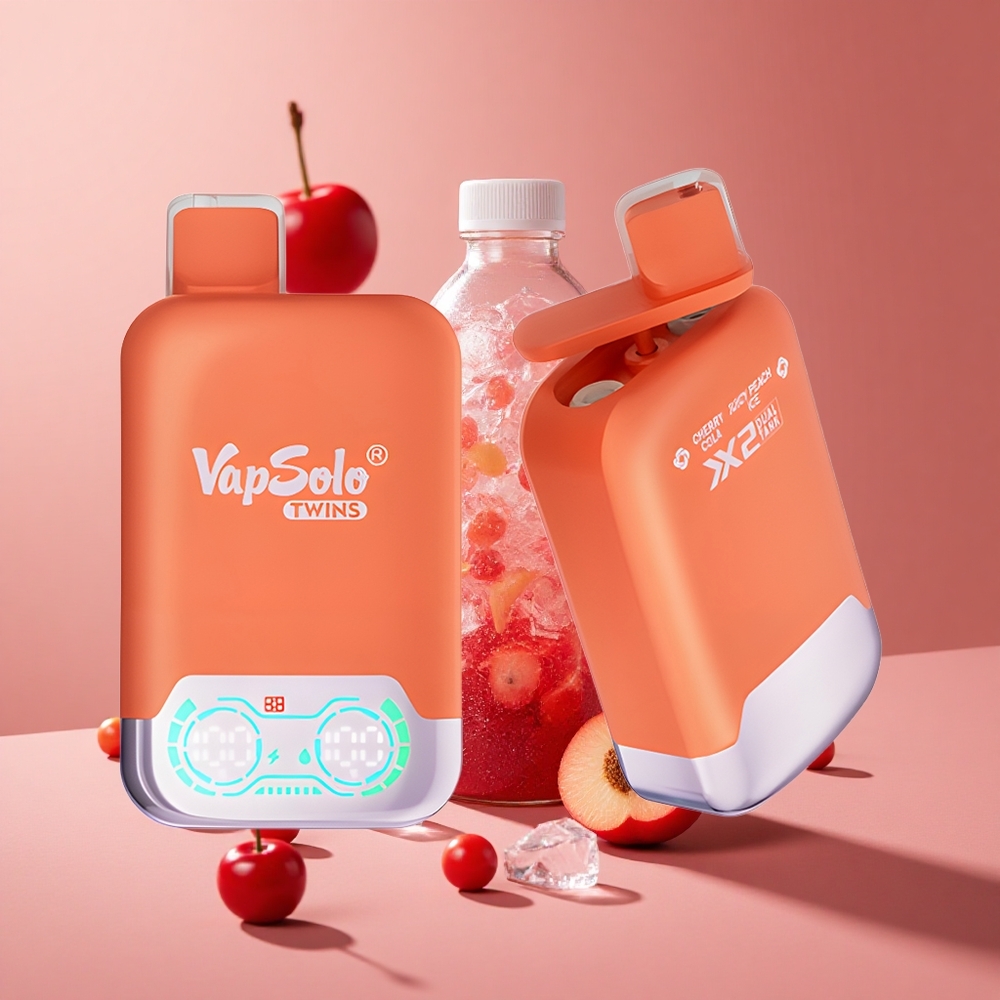 Kiraz Kola & Şeftali Buzlu Vapsolo Twins 20000 Puff 40 ml E-Sıvı Tip-C Şarj