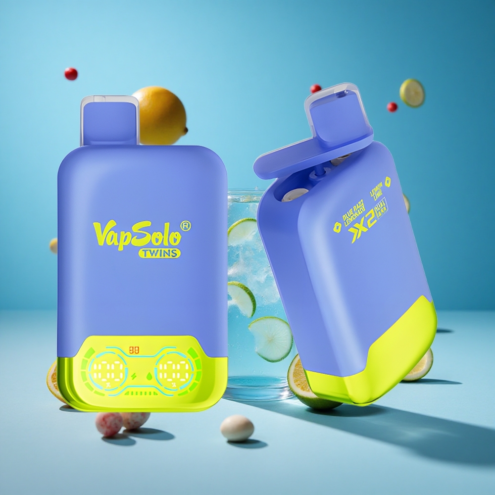Mavi Ahududu Limonata & Limon Misketi Vapsolo Twins 20000 Puff 40 ml E-Sıvı 20mg/ml Nikotin Tip-C Şarj Portu