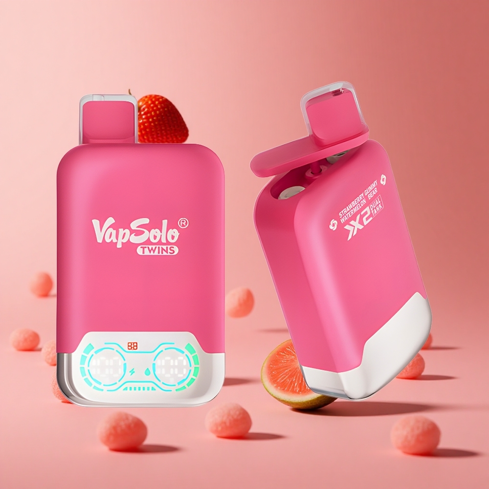 Çilek Karpuz & Sakızlı Ayı Vapsolo Twins 20000 Puff 40 ml E-Likit 2 Yağ Tankı Type-C Şarj Portu