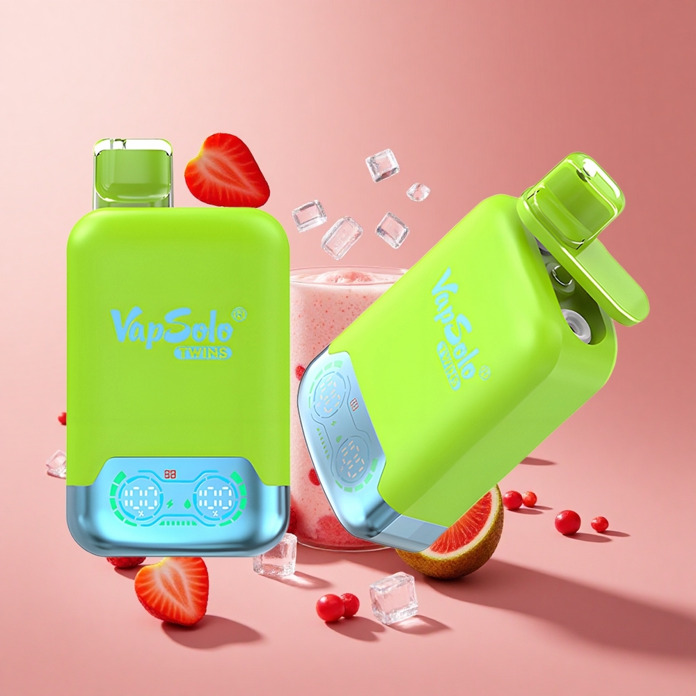 Çilek Kivi & Çilek Ahududu Kiraz Buz Vapsolo Twins 20000 Puff 40 ml E-Likit 2 Yağ Tankı Tip-C Şarj