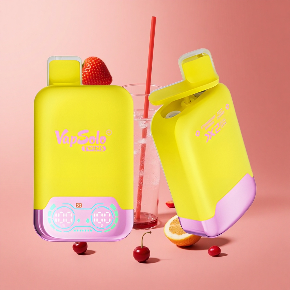 Çilek Muz & Gazlı Kiraz Vapsolo Twins 20000 Puff 40 ml E-Sıvı 2 Yağ Tankı Tip-C Şarj Portu