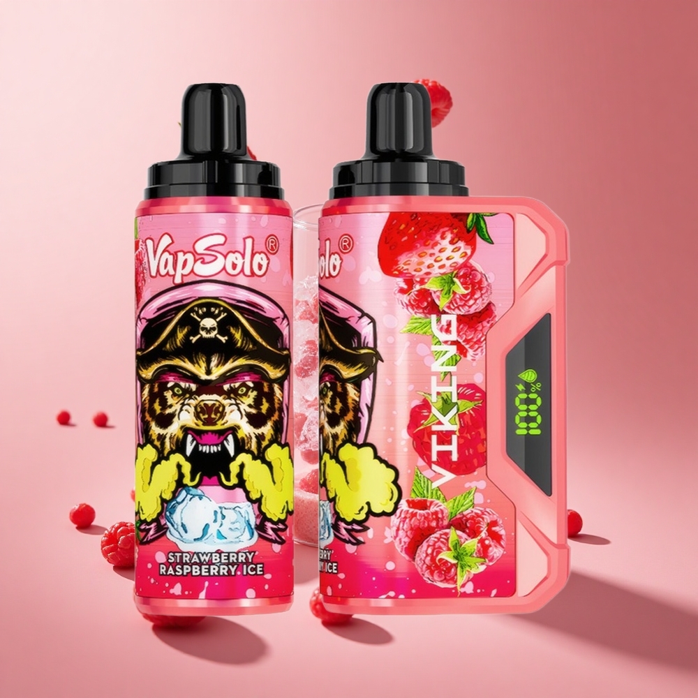 Çilek Ahududu Buz VapSolo VIKING 12000 Puffs Tek Kullanımlık Vape, 22ml E-Liquid, Type-C Şarj Portu