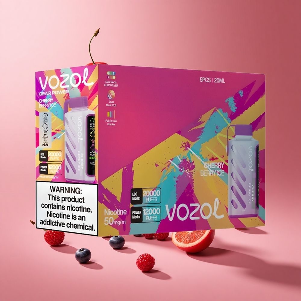 Kiraz Böğürtlen Buz VOZOL Gear Power 20000 Puffs Full Screen Display 20mL Ön Doldurmalı Sıvı Kapasitesi