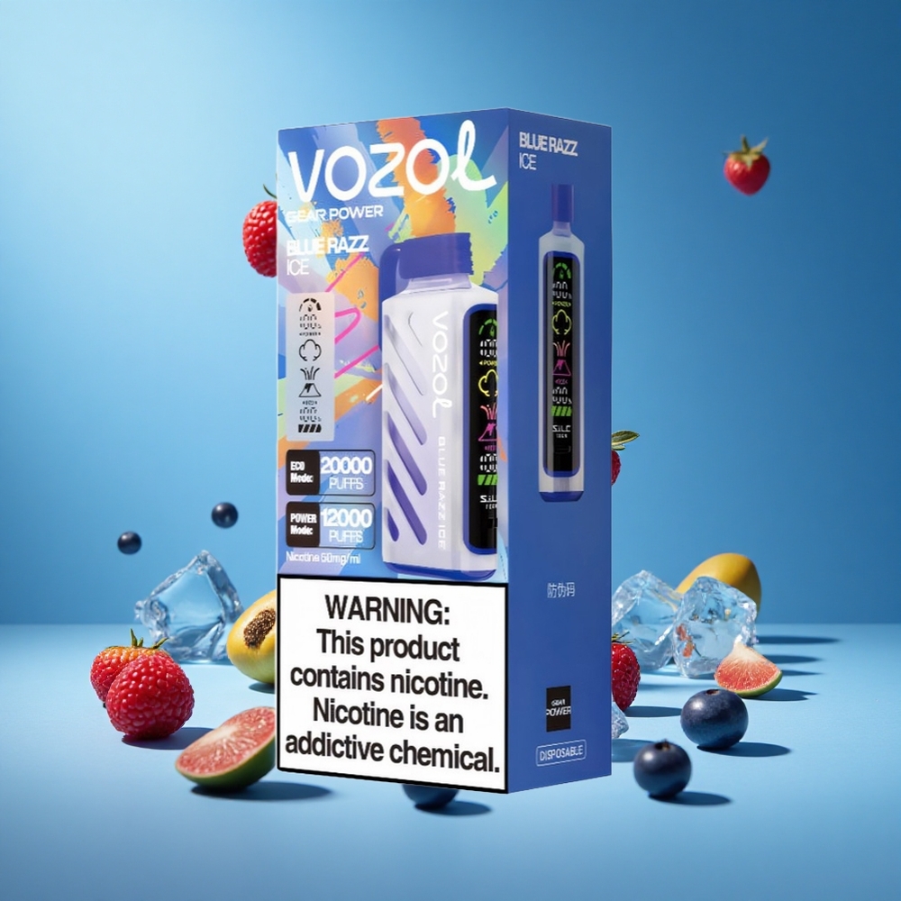 Mavi Ahududu Buz VOZOL Gear Power 20000 Puffs Tam Ekran Gösterge 20mL Ön Doldurmalı