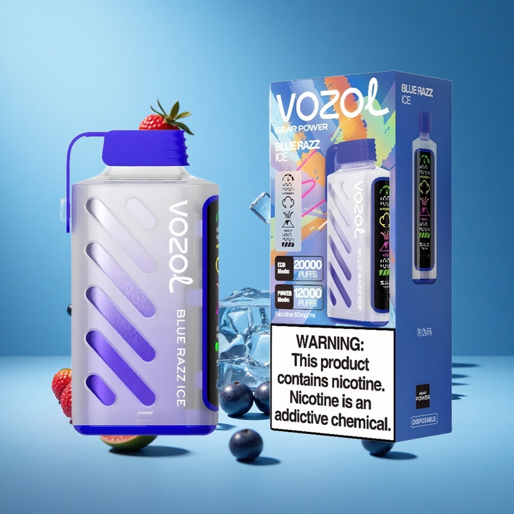 Mavi Ahududu Buz VOZOL Gear Power 20000 Puffs Tam Ekran Gösterge 20mL Ön Doldurmalı