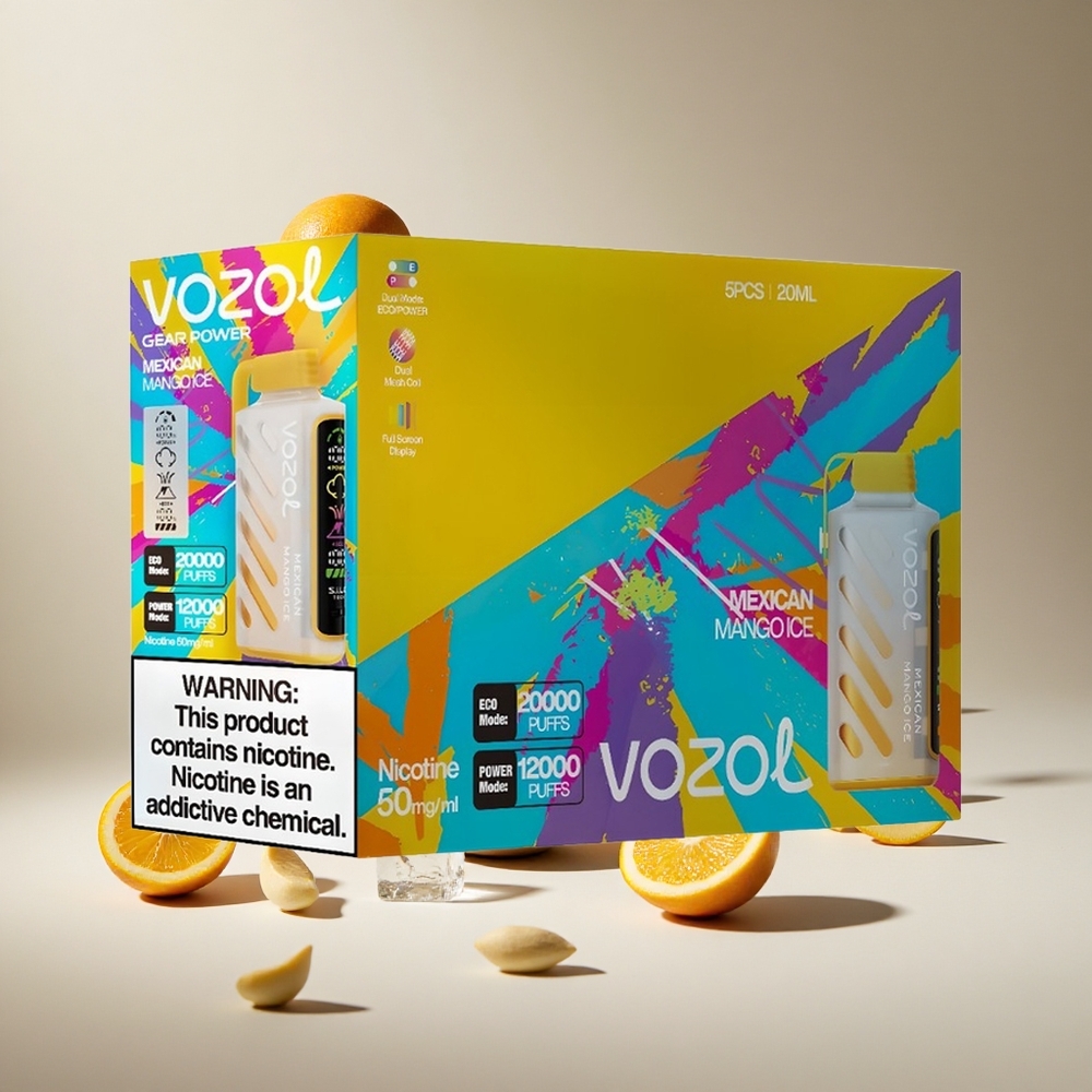 Meksika Mango Buz VOZOL Gear Power 20000 Puffs Tek Kullanımlık Vape Tam Ekran Gösterge ve 20mL Önceden Doldurulmuş E-Sıvı Kapasitesi