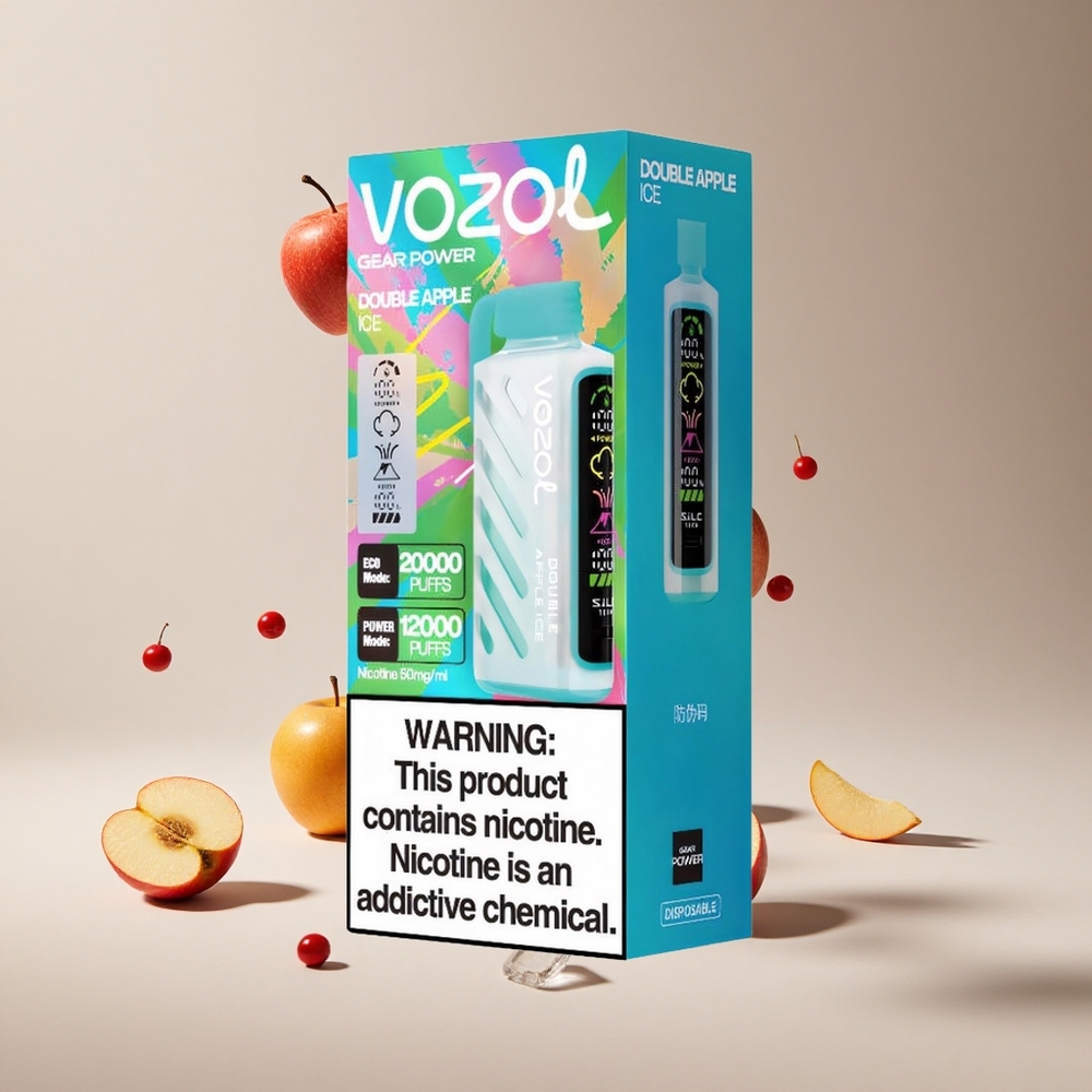 Çift Elma Buz VOZOL Gear Power 20000 Puff Tam Ekran Gösterim ve 20mL Ön Doldurulmuş E-Likit Kapasite