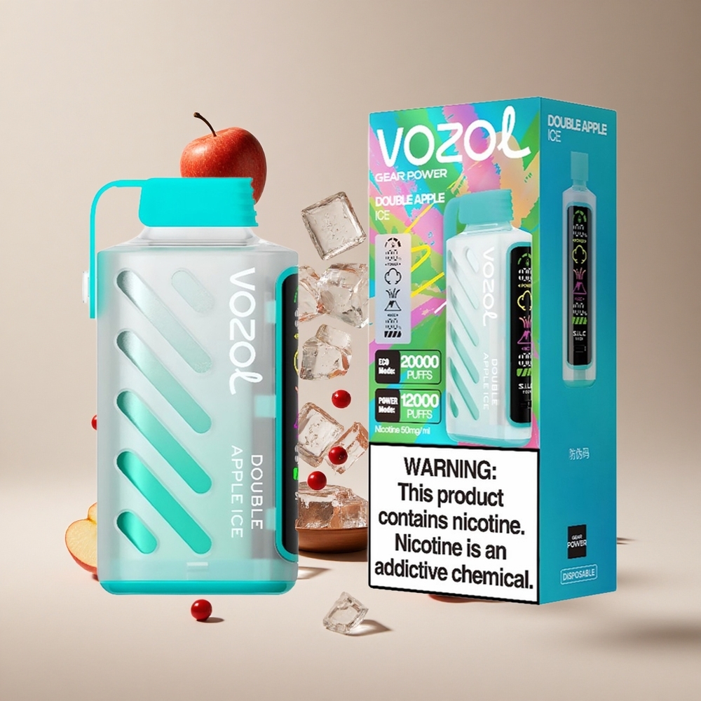 Çift Elma Buz VOZOL Gear Power 20000 Puff Tam Ekran Gösterim ve 20mL Ön Doldurulmuş E-Likit Kapasite