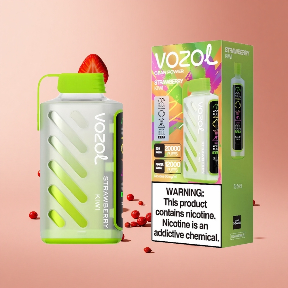 Çilek ve Kivi VOZOL Gear Power 20000 Puff Tam Ekran Gösterge 20mL Ön Dolu E-Sıvı Kapasitesi
