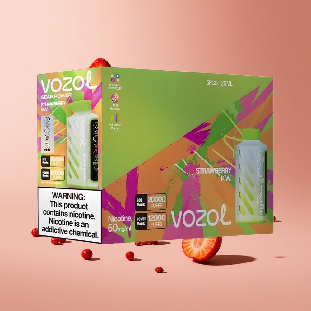 Çilek ve Kivi VOZOL Gear Power 20000 Puff Tam Ekran Gösterge 20mL Ön Dolu E-Sıvı Kapasitesi