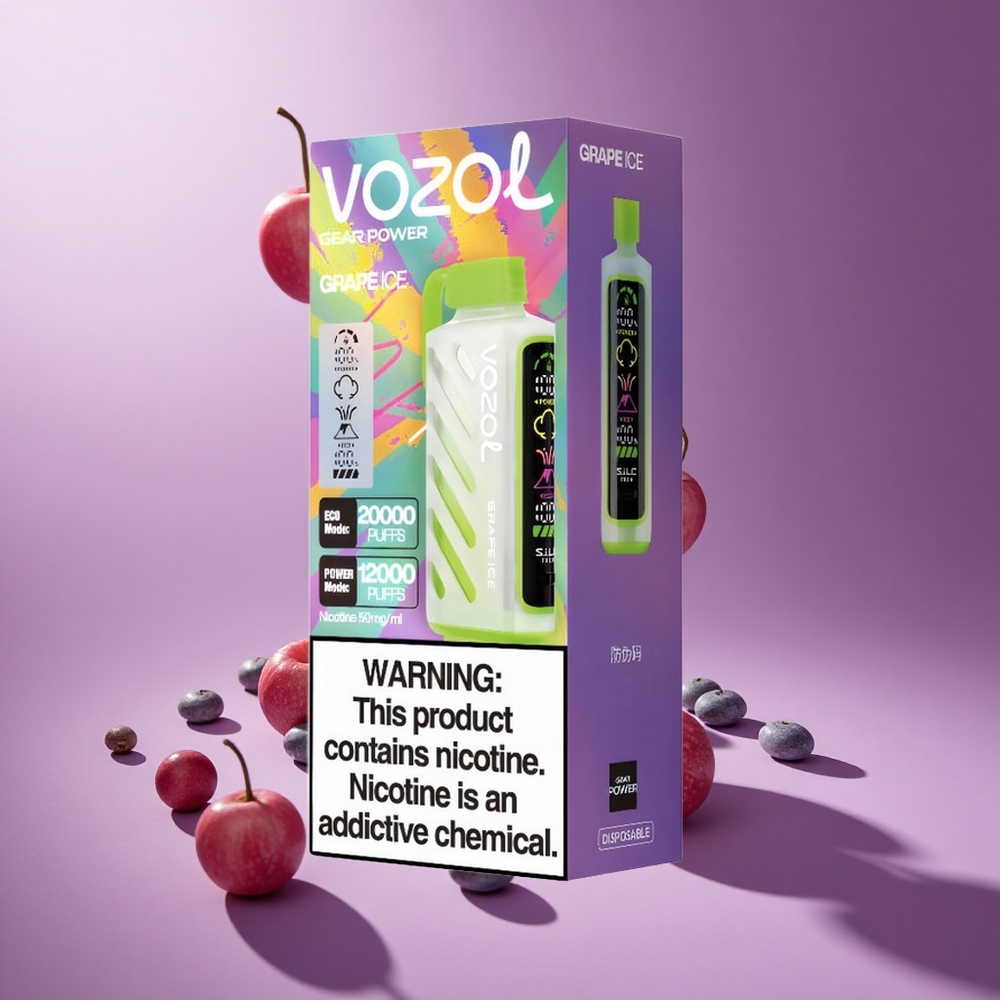 Üzüm Buz VOZOL Gear Power 20000 Puffs Tam Ekran Ekran ve Çift Mesh Seramik Bobin Tek Kullanımlık Vape