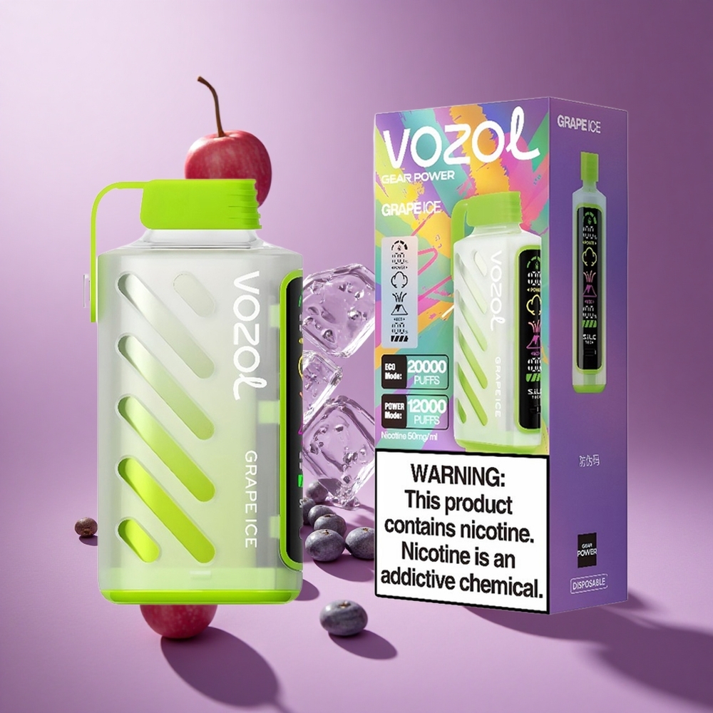 Üzüm Buz VOZOL Gear Power 20000 Puffs Tam Ekran Ekran ve Çift Mesh Seramik Bobin Tek Kullanımlık Vape