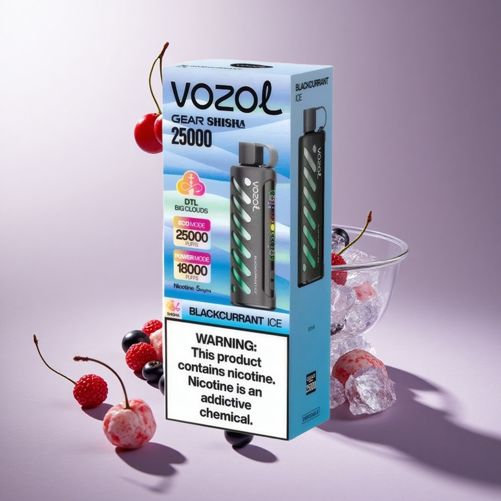 Karagüz Frenküzümü Buz VOZOL Gear Shisha 25000 Puffs 30 Lezzetli Aroma Akıllı Çip: S.i.L.C Tech