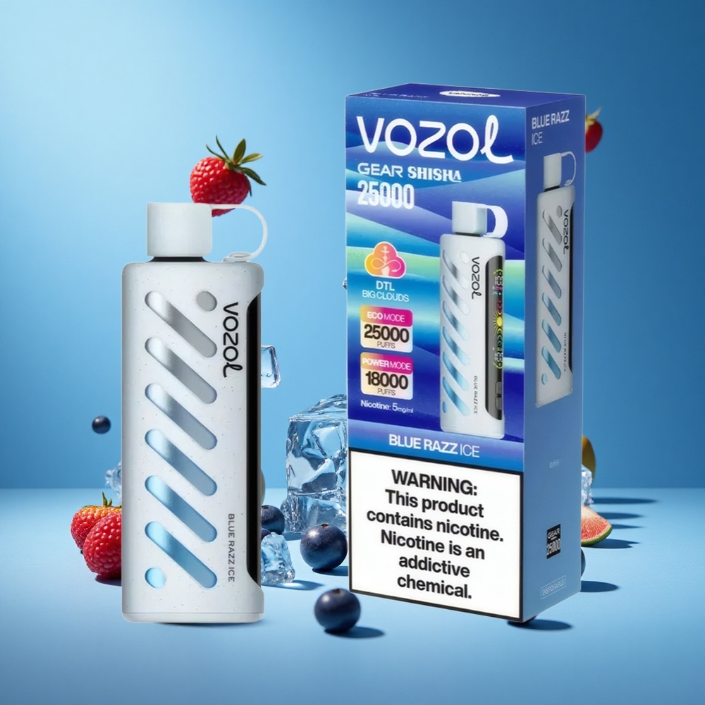 Mavi Ahudulu Buz VOZOL Gear Shisha 25000 Puff 30 Lezzetli Tat Çift Örgülü Çift Mod