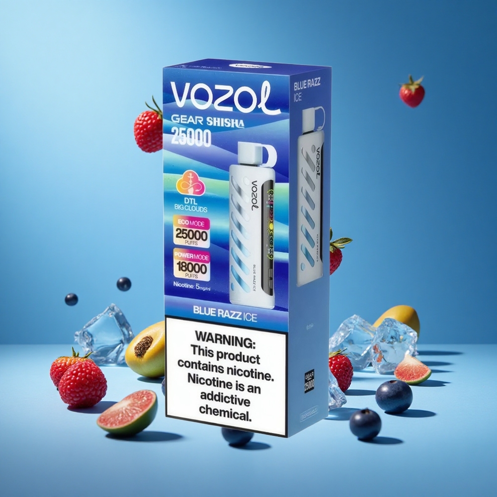 Mavi Ahudulu Buz VOZOL Gear Shisha 25000 Puff 30 Lezzetli Tat Çift Örgülü Çift Mod