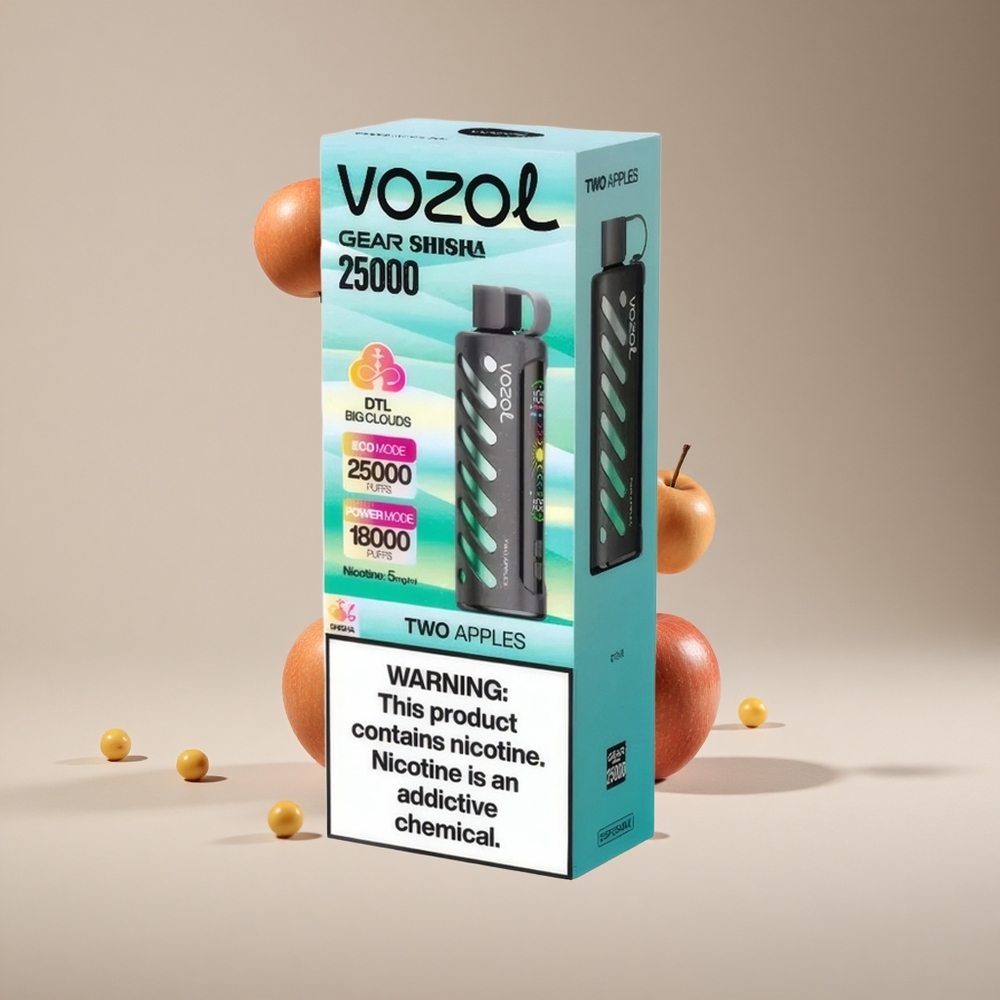 İki Elmalı VOZOL Gear Shisha 25000 Puff Tek Kullanımlık Vape 30 Lezzetli Aroma & Çift Örgü Çift Mod